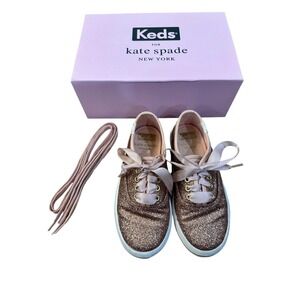 Kate Spade Keds Glitter Rose Gold Sparkle Ribbon Lace Sneakers Kids Size 11
